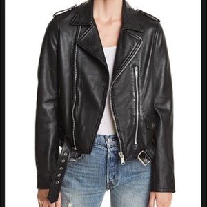 Women Belted Leather Moto Jacket
